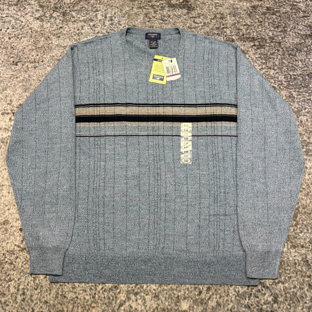 NWT Dockers Sweater Long Sleeve Striped Mens XXL Blue Acrylic Casual Grandpa